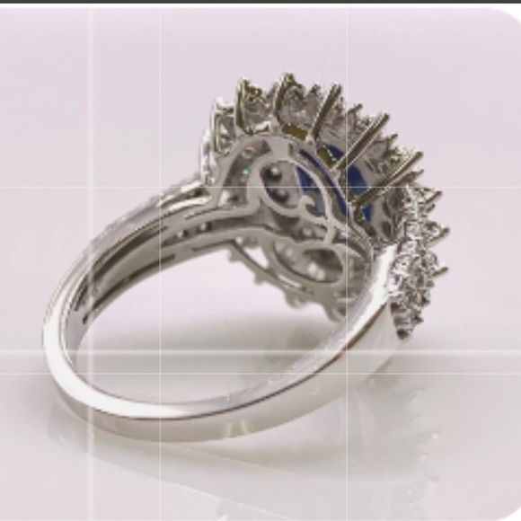 EFFY Statement Ring 14k White Gold, huge Sapphire Nestled in Tons of Diamonds LN - Picture 9 of 14